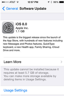 iOS 8 Update Storage Requirements